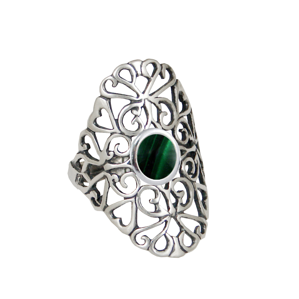 Sterling Silver Filigree Ring With Malachite Size 7